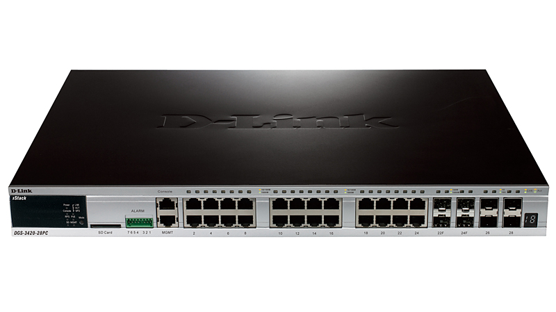 Коммутатор D-Link L3 Managed Switch with 20 10/100/1000Base-T ports and 4 100/1000Base-T/SFP combo-ports and 4 10GBase-X SFP+ ports (24 PoE ports 802.3af/802.3at (30 W), PoE Budget 370W, PoE Budget with RPS DPS-700 740W) DGS-3420-28PC/B1A DGS-3420-28PC/B1A