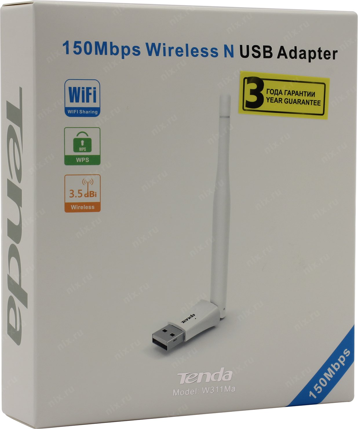 Адаптер Tenda USB, 150Мбит/сек, WPS, Ad-Hoc, SoftAP, PSP Xlink, Nintendo WII, NDS games, WPS (PBC и PIN), WMM W311MA W311MA