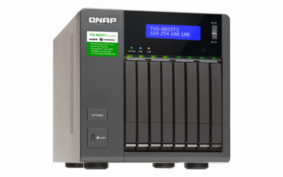 Сетевой RAID-накопитель QNAP 8x,5", HDMI, 2x10 GbE, 2 порта Thunderbolt 3, порт USB 3.1. Intel Core i7-6700HQ 2,6 ГГц (3,5 ГГц), 8 ГБ DDR4 TVS-882ST3-i7-8G TVS-882ST3-i7-8G