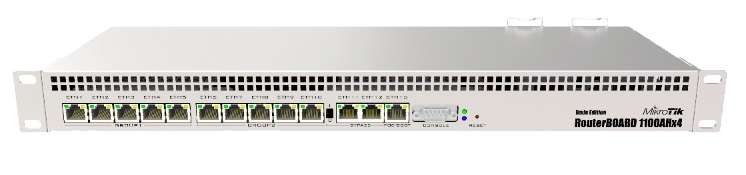 Маршрутизатор Mikrotik RouterBOARD 1100AHx4 with Annapurna Alpine AL21400 Cortex A15 CPU (4-cores, 1.4GHz per core), 1GB RAM, 13xGbit LAN, RouterOS L6, 1U rackmount case, Dual PSU RB1100x4 RB1100x4