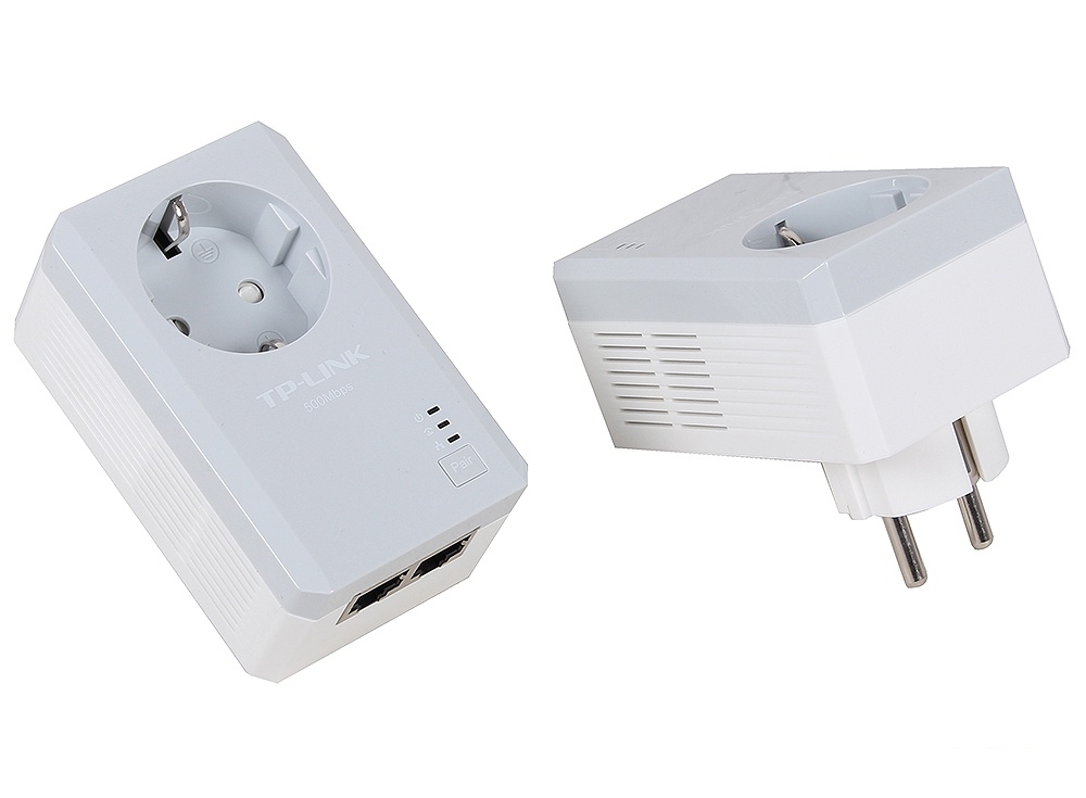 Адаптер TP-Link AV500 со встроенной электророзеткой, 500 Мбит/с Powerline, 2*Ethernet, 2 устройства в комплекте TL-PA4020PKIT TL-PA4020PKIT