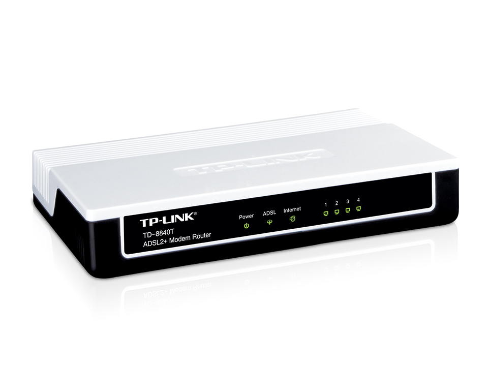 Маршрутизатор TP-Link с модемом ADSL2+, Annex A, 1*RJ11, 4*RJ45 10/100, ADSL-сплиттер TD-8840T TD-8840T