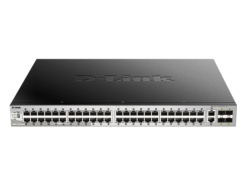 Коммутатор D-Link L3 Managed Switch with 48 10/100/1000Base-T ports and 2 10GBase-T ports and 4 10GBase-X SFP+ ports (48 PoE ports 802.3af/802.3at (30 W), PoE Budget 370W, PoE Budget with RPS DPS-700 740W) DGS-3130-54PS/A1A DGS-3130-54PS/A1A