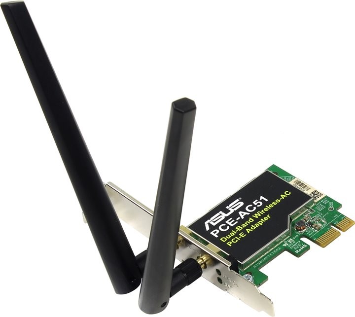 Адаптер Asus PCE-AC51 // WI-FI 802.11ac, 300 + 433 Mbps PCI-E Adapter, 2 антенны ; 90IG02S0-BO0010 PCE-AC51 PCE-AC51