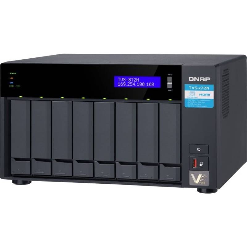 Сетевой RAID-накопитель QNAP 8-Bay 2.5"/3.5" SATA HDD/SSD + 2x M.2 PCIe  SSD slot, Intel Core  i3-8100T 4-core 3.1 GHz Processor,8GB DDR4 RAM (2 x 4 GB) max 32 GB (2 x 16 GB), 2xGbE LAN, 1x5GbE TVS-872N-i3-8G TVS-872N-i3-8G