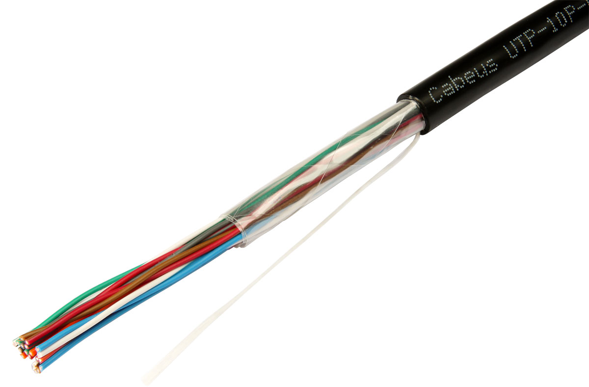Кабель Cabeus витая пара UTP (U/UTP), категория 3, 10 пар (24 AWG), одножильный (solid), для внешней прокладки, UV PE UTP-10P-Cat.3-OUT UTP-10P-Cat.3-OUT