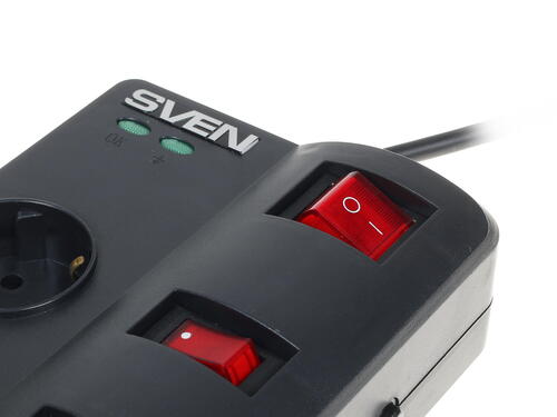 Сетевой фильтр Sven Fort 1,8 м черный (5 евро розеток), шторки безопасности 56 56