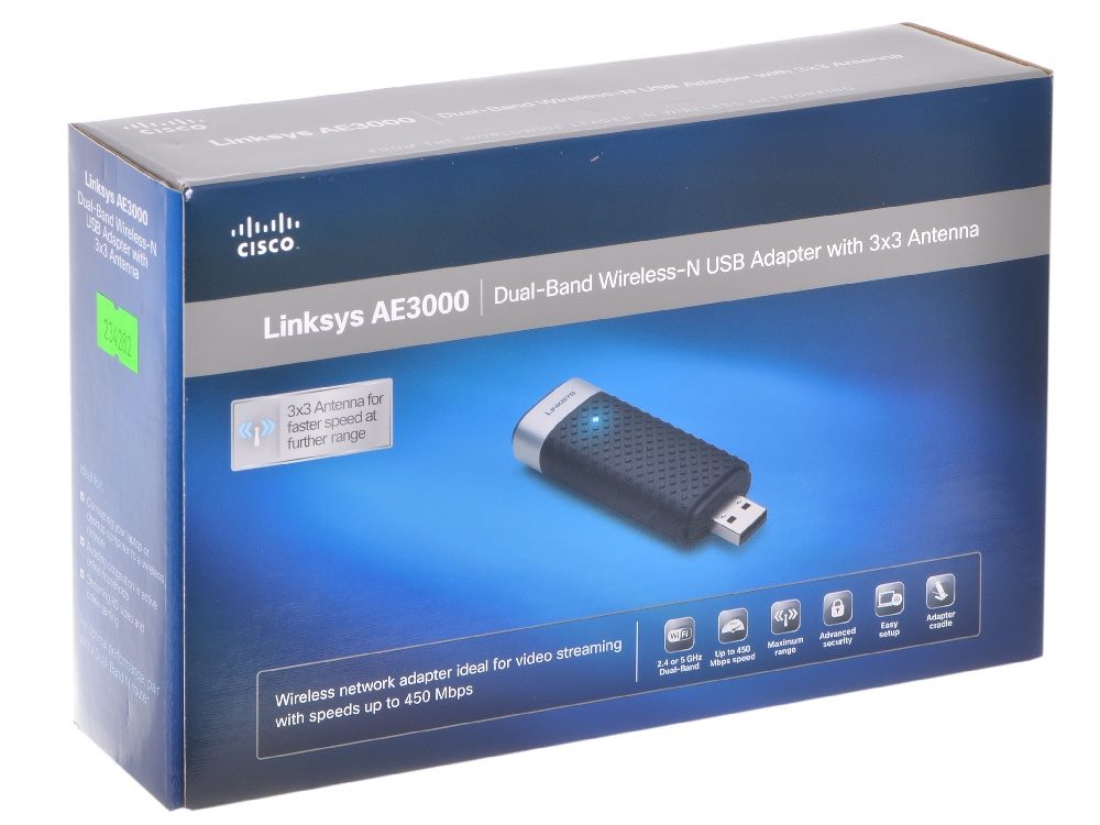 Адаптер Linksys AE3000-EE Беспроводной-N USB Dual-Band Wireless-N USB Adapter AE3000-EE AE3000-EE