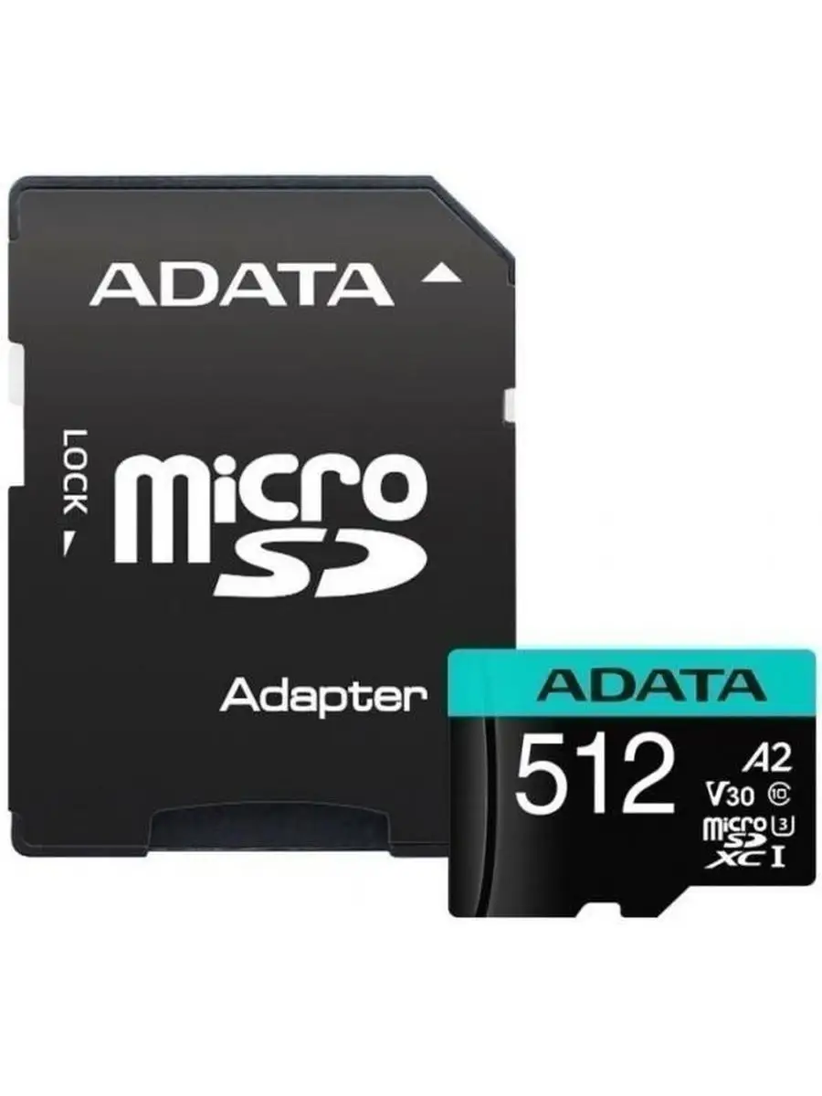 Карта памяти ADATA AUSDX512GUI3V30SA2-RA1 512GB,microSDXC,UHS-I,U3,Class 10,V30S/A2,adapter,100/80 MB/s AUSDX512GUI3V30SA2-RA1 AUSDX512GUI3V30SA2-RA1