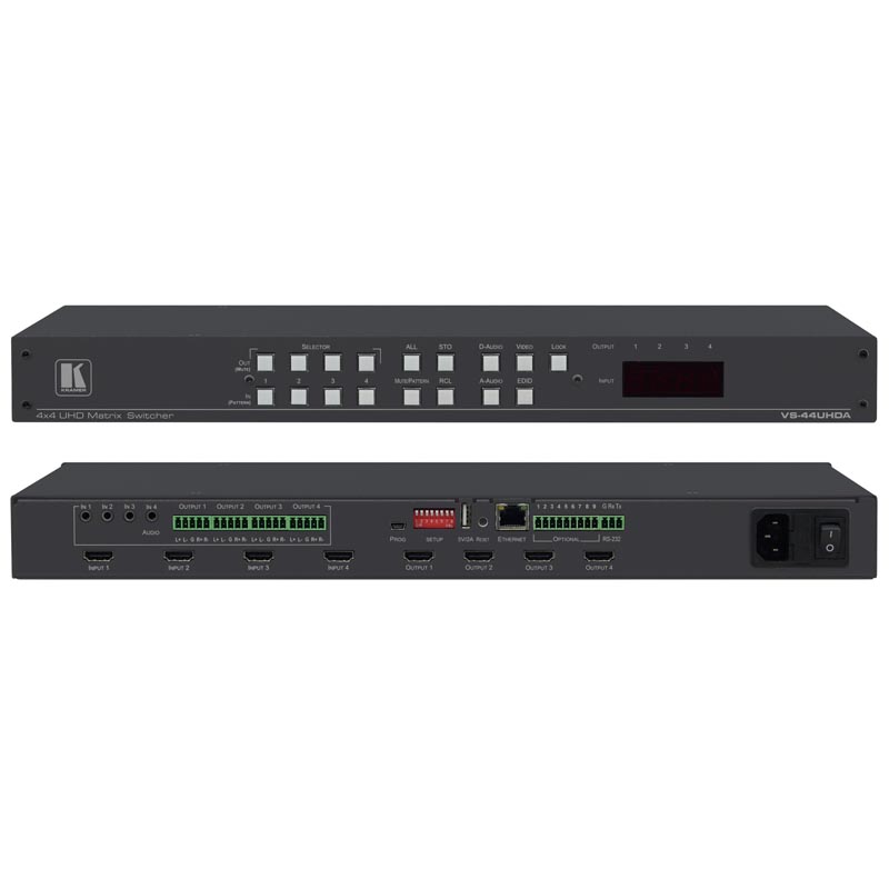 Матричный коммутатор Kramer VS-44UHDA 4х4 HDMI с эмбеддированием/деэмбеддированием звука; поддержка 4K60 4:2:0 20-04400030 20-04400030