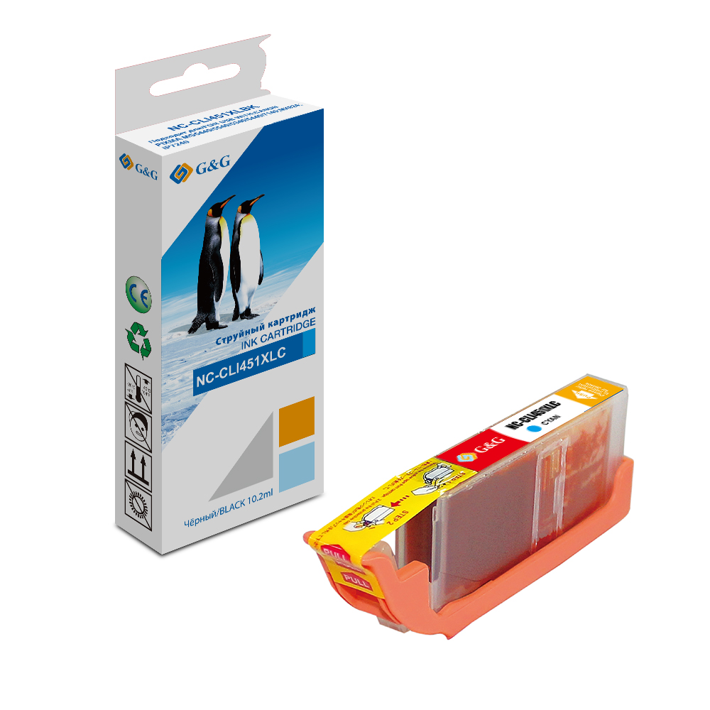 Картридж G&G струйный голубой для Canon Pixma MG5440/6340 IP7240 NC-CLI451XLC NC-CLI451XLC