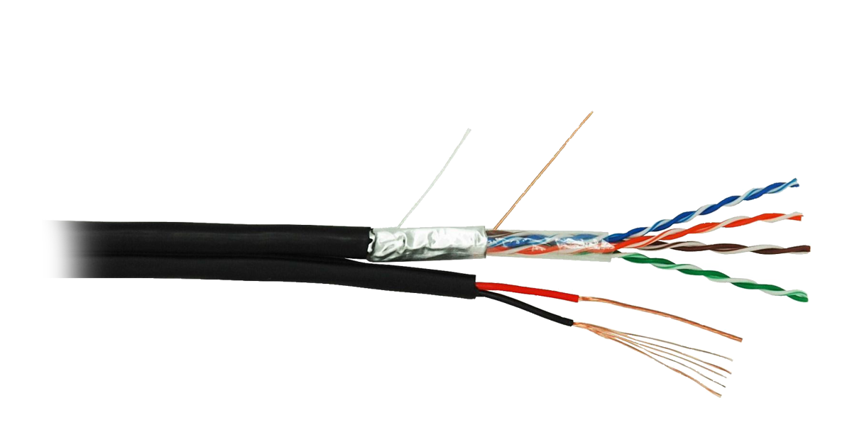 Кабель витая пара NETLAN F/UTP 4 пары, Кат.5e (Класс D), 100МГц, одножильный, BC (чистая медь), с многожильным силовым кабеле EC-UF004-5E-PC035-PE-BK EC-UF004-5E-PC035-PE-BK