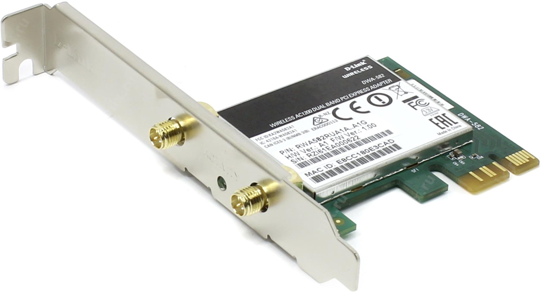 Адапер D-Link Wireless AC1200 Dual-band PCI Express Adapter DWA-582/RU/B1A DWA-582/RU/B1A