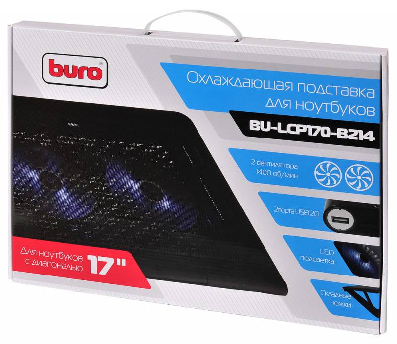 Подставка Buro для ноутбука 17" 398x300x29мм 2xUSB 2x 140ммFAN 926г металлическая сетка/пластик черный BU-LCP170-B214 BU-LCP170-B214