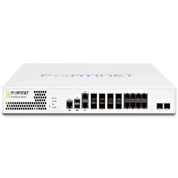 Межсетевой экран Fortinet FortiGate-600D 2 x 10GE SFP+ slots, 8 x GE RJ45 ports, 8 x GE SFP slots, SPU NP6 and CP8 hardware accelerated, 120GB onboard SSD storage FG-600D FG-600D