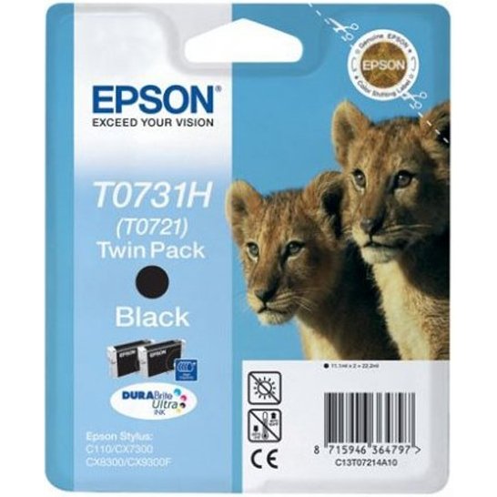 Картридж струйный Epson T0731H(T0721) C13T10414A10 черный x2уп. (11.1мл) для Epson С110/CX7300/8300/9300F C13T10414A10