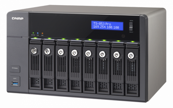 Сетевой RAID-накопитель QNAP 8 отсеков для HDD, HDMI-порт. Четырехъядерный Intel Celeron J1900 2,0 ГГц, 2ГБ. TS-853 Pro TS-853 Pro