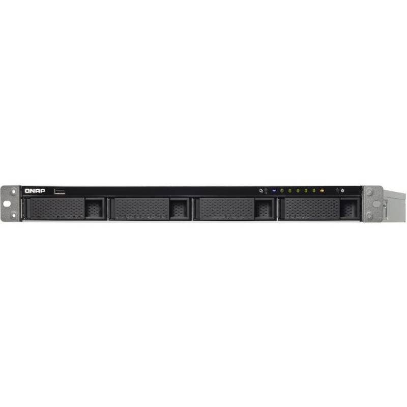 Сетевой RAID-накопитель QNAP 4-tray w/o HDD, 4-сore AMD 2.0 GHz, 4GB DDR3L (4GBx1) up to 16GB (2x8GB), 1x10G RJ45, 4xGbE, 5xUSB, 1U Rackmount, 1x250W PSU, W/o rail kit RAIL-B02 TS-463XU-4G TS-463XU-4G