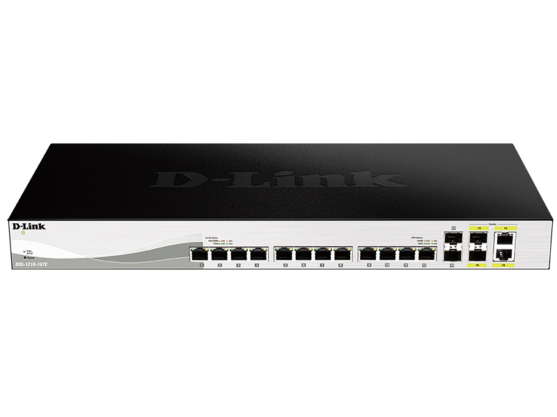 Коммутатор D-Link L2+ Smart Switch with 12 10GBase-T ports and 2 10GBase-T/SFP+ combo-ports and 2 10GBase-X SFP+ ports DXS-1210-16TC/A2A DXS-1210-16TC/A2A
