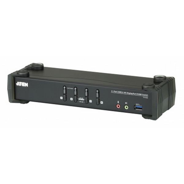 KVM-переключатель ATEN DP+KBD+MOUSE, 1> 4 блока/порта/port USB, c KVM-шнурами DP 4x1,5м,+USB 4х1,8 м,, (3840x2160 60Hz UHD/4096x2160 60Hz DCI;консоль упр, - USB;+ 2 порт, HUB USB 3,0;DisplayPort ver 1,2;5 лет гар+электростраховка) CS1924-AT-G CS1924-AT-G