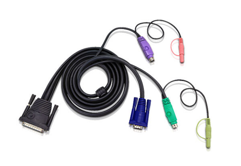 Кабель ATEN KVM PS/2+аудио, DB25=>HD DB15+2x6MINI-DIN+2xRCA, Male=>Male+2Female+2Male, 5 м. 2L-1705P 2L-1705P