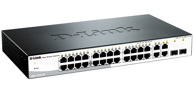 Коммутатор D-Link L2 Smart Switch with 24 10/100Base-TX ports and 2 10/100/1000Base-T ports and 2 100/1000Base-T/SFP combo-ports DES-1210-28/C1A DES-1210-28/C1A