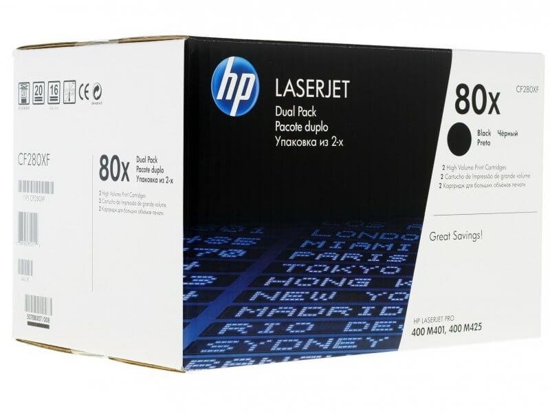 Картридж HP 80X для LJ Pro 400 M401/Pro 400 MFP M425, дв. уп, черный (2*6900 стр.) CF280XF CF280XF