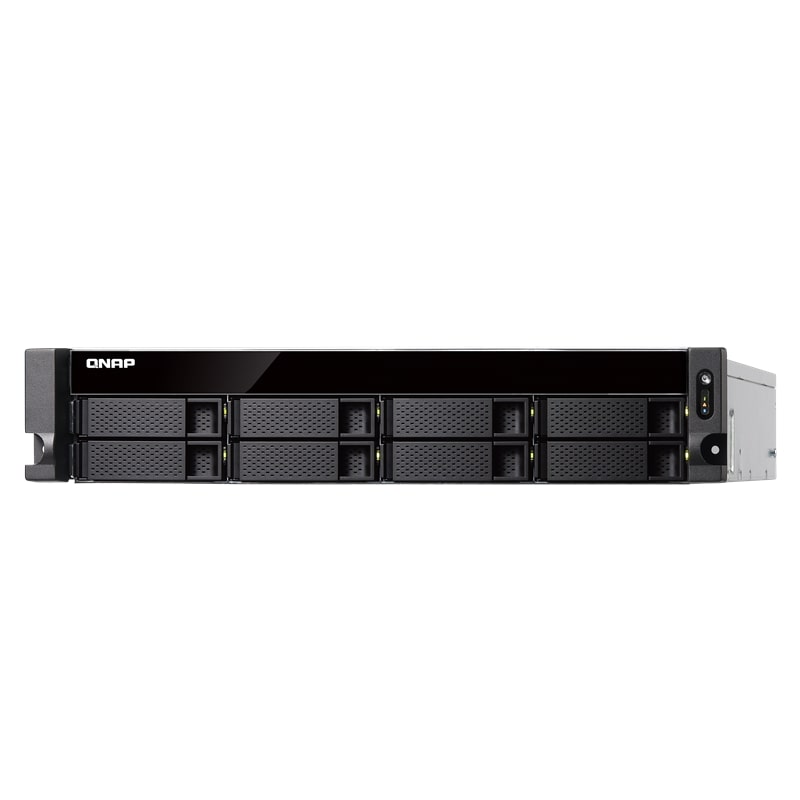 Сетевой RAID-накопитель QNAP 8-Bay (8x 2.5"/3.5" SATA HDD/SSD), Intel Xeon E-2124 4-core 3.3 GHz (up to 4.3 GHz), 8GB DDR4 ECC RAM (2 x 4GB) up to 64 GB ( 4 x 16 GB),  4x GbE LAN, 2 x 10GbE SFP+, rackmount 2U, 1 PSU. W/o rail kit RAIL-B02 TS-883XU-E2 TS-883XU-E2124-8G