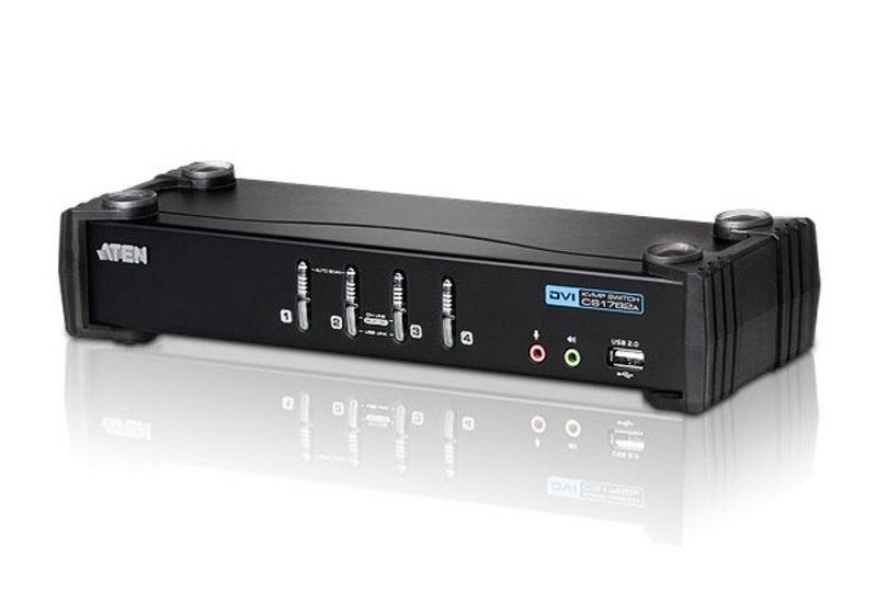 KVM переключатель ATEN DVI+KBD+MOUSE, 1> 4 cpu/блока/порта USB, c KVM-шнурами USB 4х1.8 м CS1764A-AT-G CS1764A-AT-G