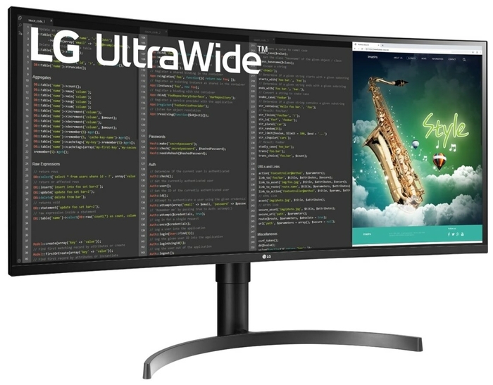 Монитор LG 35" VA LED изогнутый, 3440x1440, 5ms, 178°/178°, 300cd/m2, 2500:1 (Mega DCR), 2*HDMI, DP, USB Type-C, 100Hz, AMD FreeSync, HDR10, колонки, HAS, VESA, Black 35WN75C-B 35WN75C-B #1