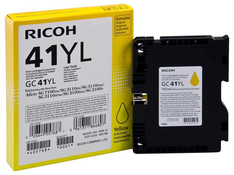 Картридж для гелевого принтера GC41YL желтый для Ricoh Aficio SG2100N/3110DN/DNw (600стр) 405768 #1