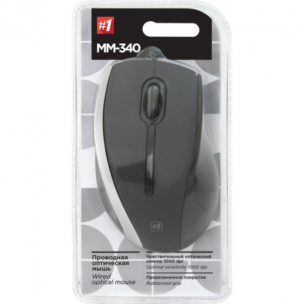 Мышь Defender проводная оптическая  MM-340 черный+серый,3 кнопки,1000 dpi 52340 52340