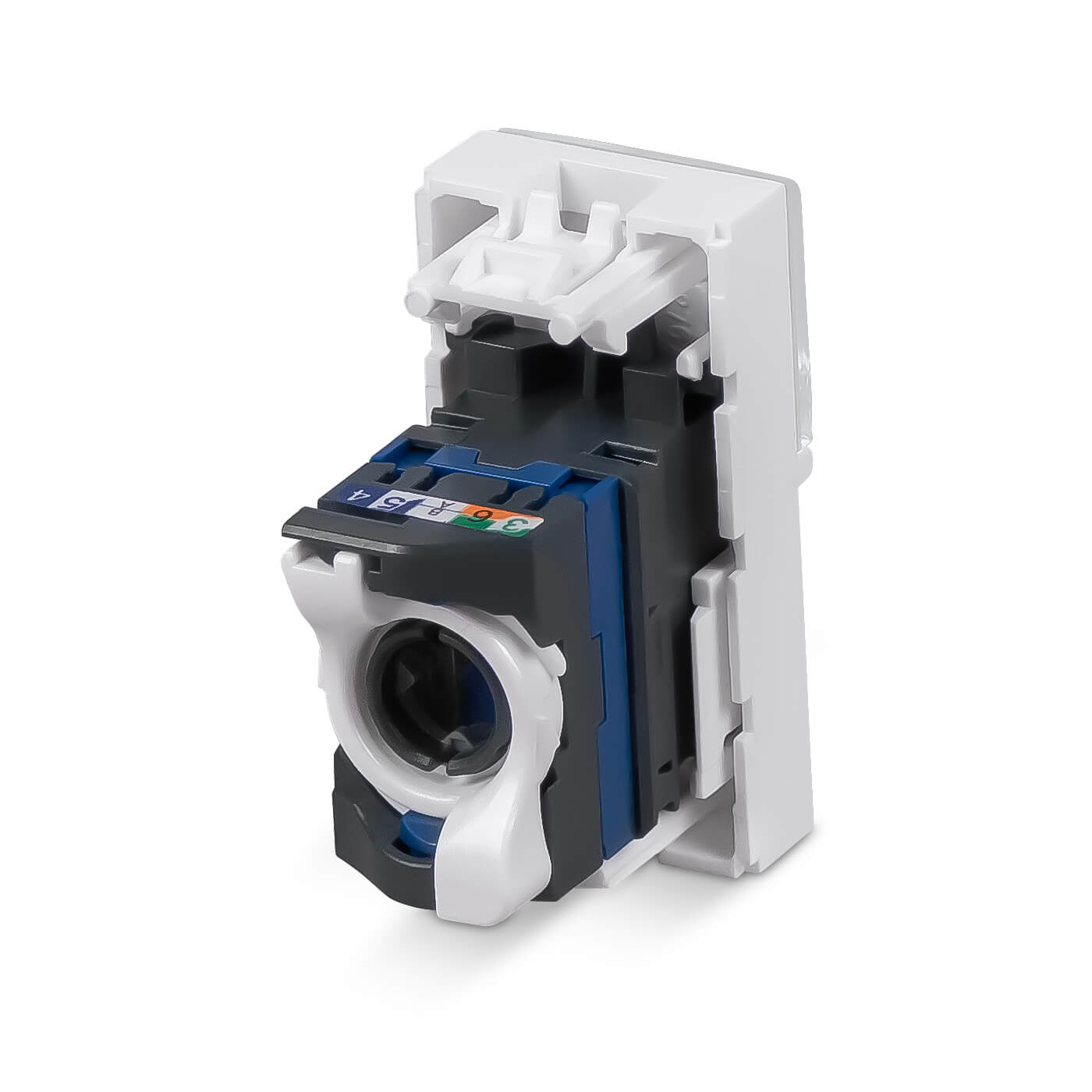 Cabeus KJ-RJ45-Cat.6-180T-FP-L-22,5 Keystone Jack RJ-45(8P8C), 180 градусов, категория 6, безинструментный монтаж, вставка Mosaic J-RJ45-Cat.6-180T-FPL-22,5 KJ-RJ45-Cat.6-180T-FP-L-22,5