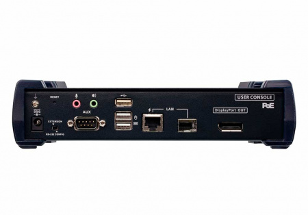 Удлинитель-передатчик ATEN KVM USB HDMI+AUDIO+RS232, 10км при прямом подкл через SFP модуль/неогранич, через switch, 1xUTP Cat5e, DP+4xUSB A-тип+2xMINI JACK+DB9+SFP, 9xF+M, спец,шнур, PoE, (макс,разр,3840x2160) KE9952R-AX KE9952R-AX