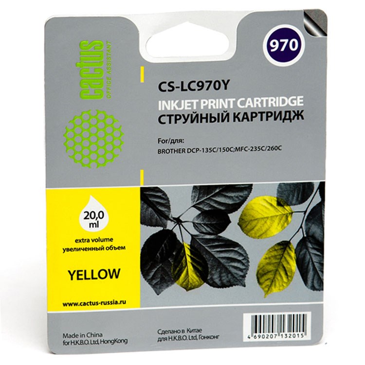 Картридж Cactus струйный CS-LC970Y желтый для Brother MFC-260c/235c/DCP-150c/135c (20мл) CS-LC970Y CS-LC970Y