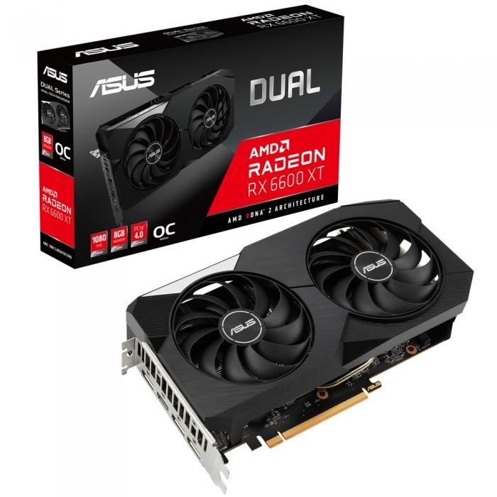 Видеокарта ASUS  AMD Radeon RX 6600XT 8192Mb 128 GDDR6 2382/16000 HDMIx1 DPx3 DUAL-RX6600XT-O8G DUAL-RX6600XT-O8G