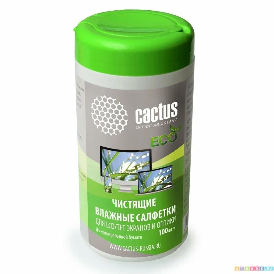 Салфетки Cactus  для экранов и оптики туба 100шт влажных CS-1001PE CS-1001PE