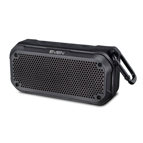 Портативная колонка Sven PS-240, черный, (2.0, мощность 2x6 Вт (RMS), Waterproof (IPx7), TWS, Bluetooth, microSD, карабин, встроенный аккумулятор) SV-018481 SV-018481