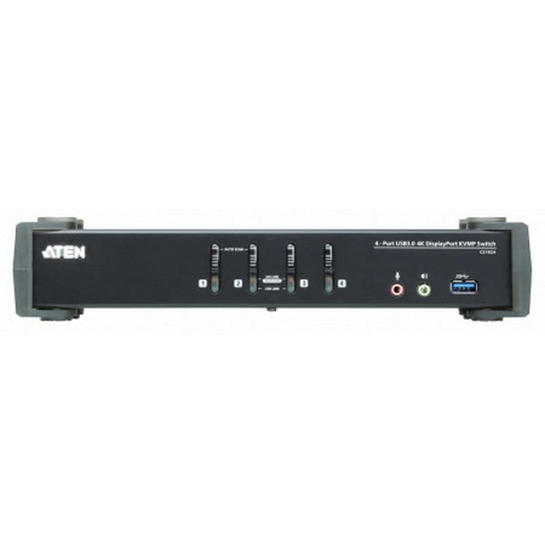 KVM-переключатель ATEN DP+KBD+MOUSE, 1> 4 блока/порта/port USB, c KVM-шнурами DP 4x1,5м,+USB 4х1,8 м,, (3840x2160 60Hz UHD/4096x2160 60Hz DCI;консоль упр, - USB;+ 2 порт, HUB USB 3,0;DisplayPort ver 1,2;5 лет гар+электростраховка) CS1924-AT-G CS1924-AT-G