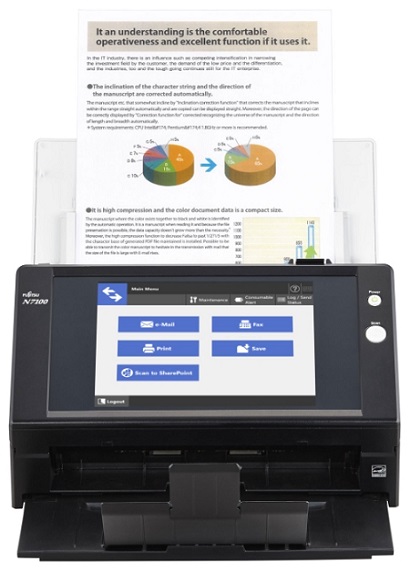 Сканер Fujitsu N7100 сетевой, двухсторонний, 25 стр./мин, ADF 50, A4, 2000 стр в день PA03706-B001 PA03706-B001