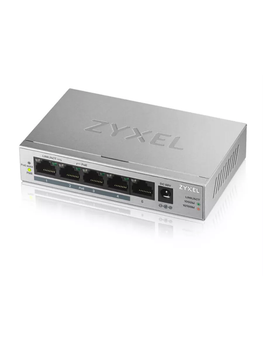 Коммутатор Zyxel 5G 4PoE+ 60W неуправляемый GS1005HP-EU0101F GS1005HP-EU0101F