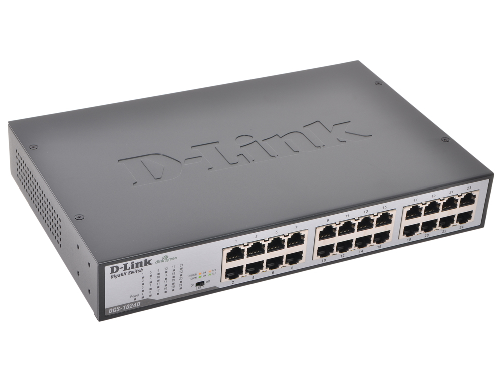 Коммутатор D-Link L2 Unmanaged Switch with 24 10/100/1000Base-T ports Metal case.Manual + External Power Supply + 19“ Rackmount kit included. DGS-1024D/I1A DGS-1024D/I1A