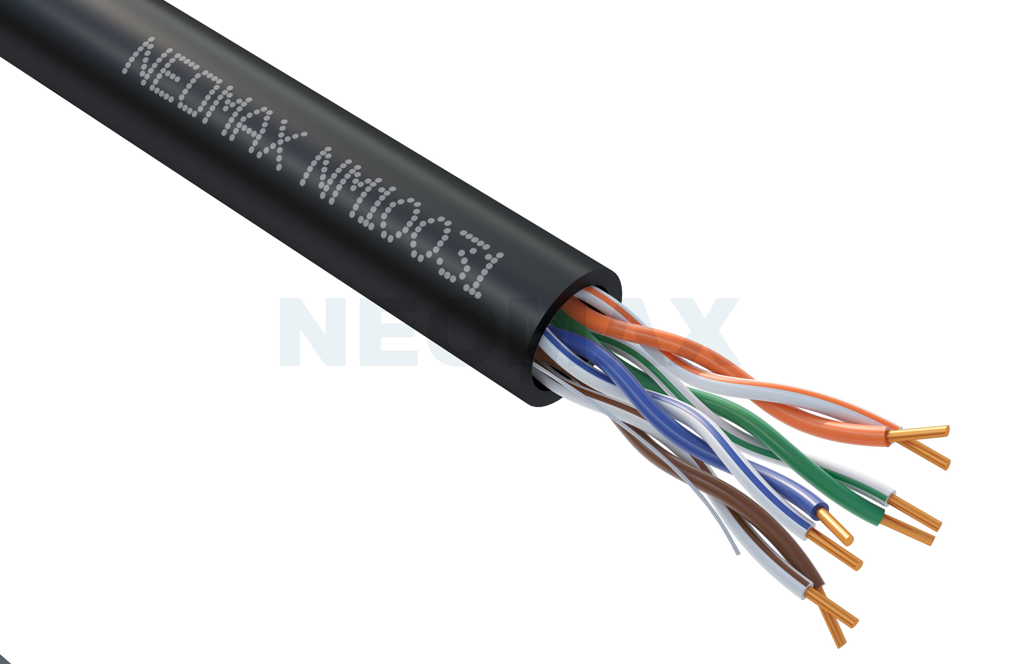 Кабель Neomax 5e U/UTP 4 пары внешний (-40℃ to +60℃) 24AWG(0.51 мм) Cu (Чистая медь) Одножильный (Solid) PE 305м Чёрный NM10031 NM10031