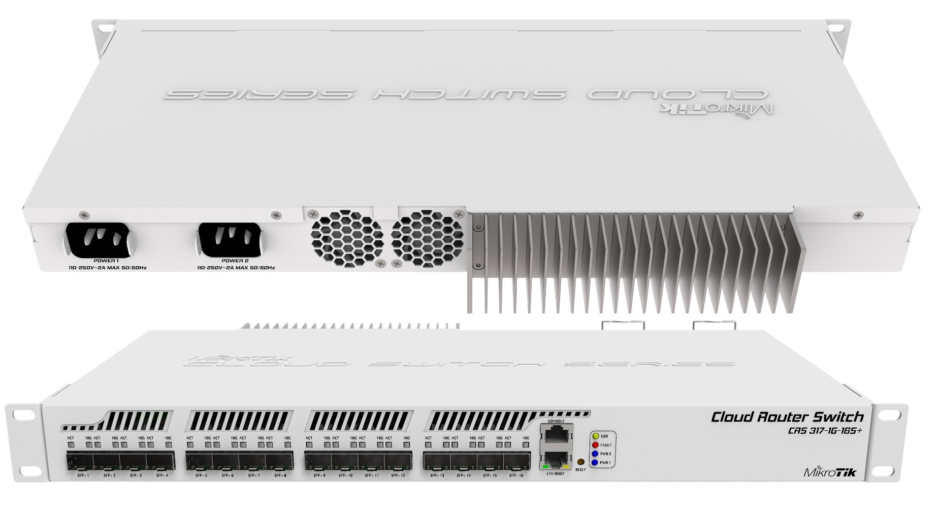 Коммутатор Mikrotik  Smart Switch, 1 x Gigabit LAN, 16 x SFP+ Cages, Dual Core 800MHz CPU, 1GB RAM, 1U Rackmount Passive Cooling Case, Dual PSU CRS317-1G-16S+RM CRS317-1G-16S+RM