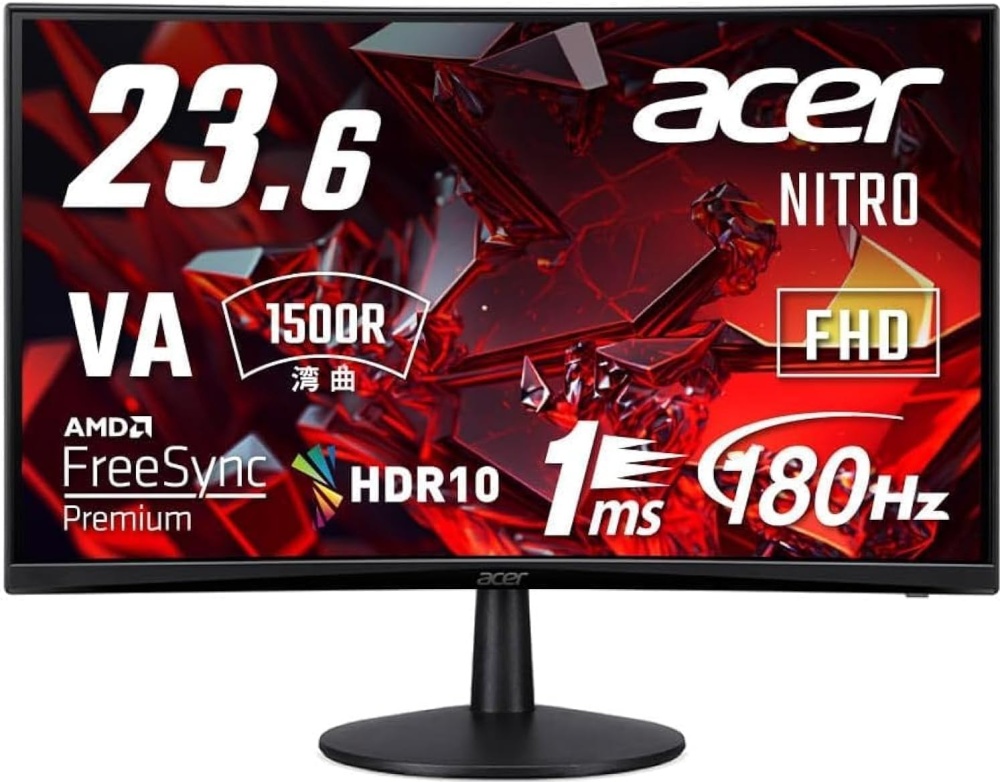 Монитор Acer Nitro ED240QS3bmiipx 23,6'', ZeroFrame, Curved 1500R Black, 16:9, VA, 1920x1080, 1 / 5ms, 250cd, 180Hz, 2xHDMI(2.0) + 1xDP(1.4) + Audio Out, Speakers 2Wx2, sync: FreeSync Premium, hdr: HDR 10 UM.UE0EE.301 UM.UE0EE.301