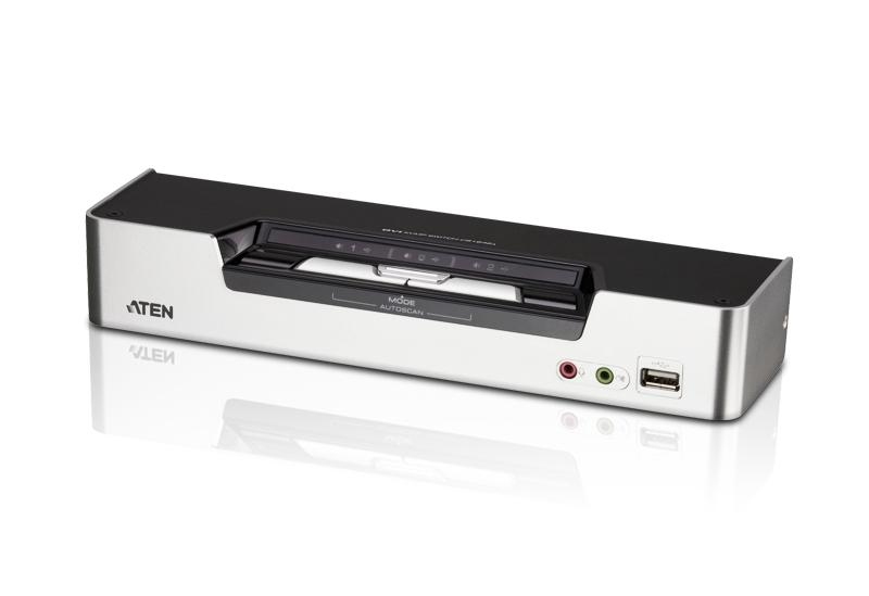 KVM переключатель ATEN VGA/SVGA+KBD+MOUSE+AUDIO, 1> 2 порта USB, 2 DVI, со шнурами USB/DVI 2х1.8м.+DVI Dual Link 2х1.8м CS1642A-AT-G CS1642A-AT-G