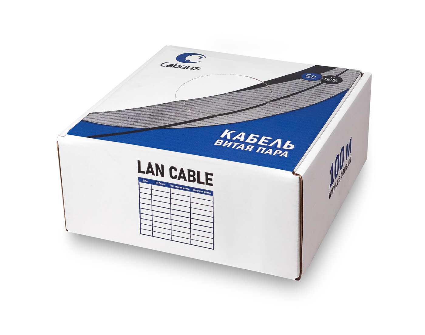 Кабель Cabeus витая пара экранированная FTP (F/UTP), категория 5e, 4 пары (24 AWG), одножильный, серый, экран - фольга, нг(А)-LSLTx, (100 м)  FTP-4P-Cat.5e-SOLID-LSLTx-GY-100 FTP-4P-Cat.5e-SOLID-LSLTx-GY-100
