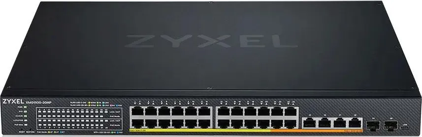 Коммутатор Zyxel  Smart L3 Lite  NebulaFlex XMG1930-30HP, rack 19", 24xRJ-45: 1/2.5G PoE+ (4 из них PoE++), 4xRJ-45: 1/2.5/5/10G PoE++, 2xSFP+, бюджет PoE 700 Вт XMG1930-30HP-ZZ0101F XMG1930-30HP-ZZ0101F