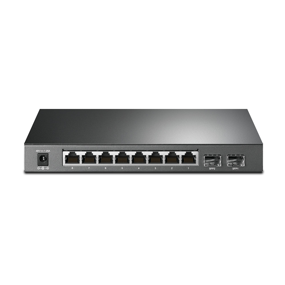 Коммутатор TP-Link настольный PoE Smart, 8*10/100/1000, 2 SFP, поддержка 802.3at/af, бюджет PoE до 53 Вт, сталь T1500G-10PS T1500G-10PS