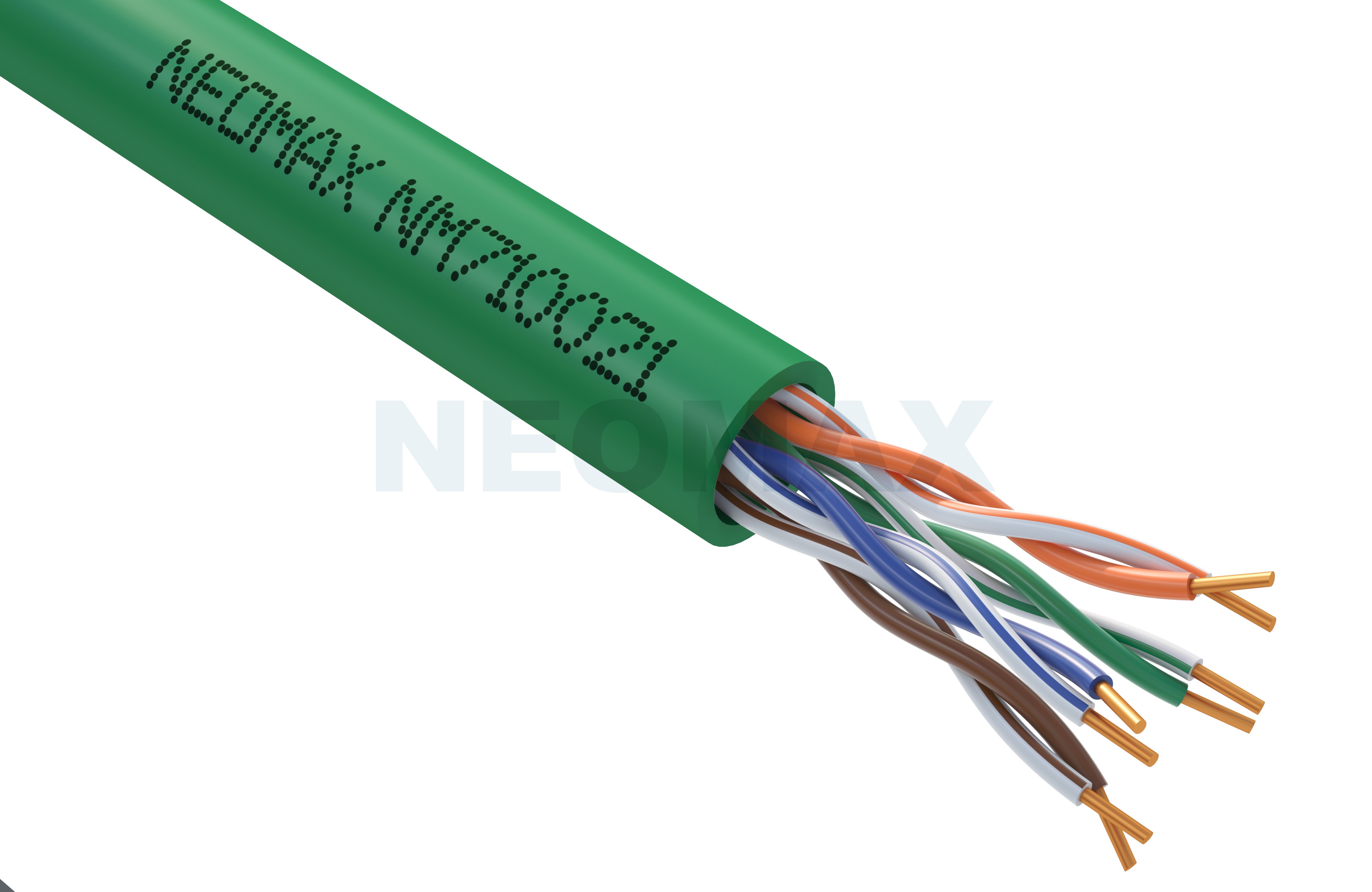 Кабель Neomax 5e U/UTP 4 пары 4x2x0.52 внутренний 24 AWG (0.52 мм) Cu (Чистая медь) Одножильный (Solid),  PVCLS 305м нг(А)-LSLTx Зеленый NM710021 NM710021